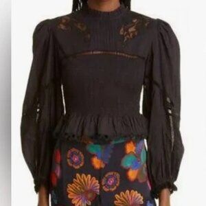 FARM Rio Embroidered Black Peplum Top